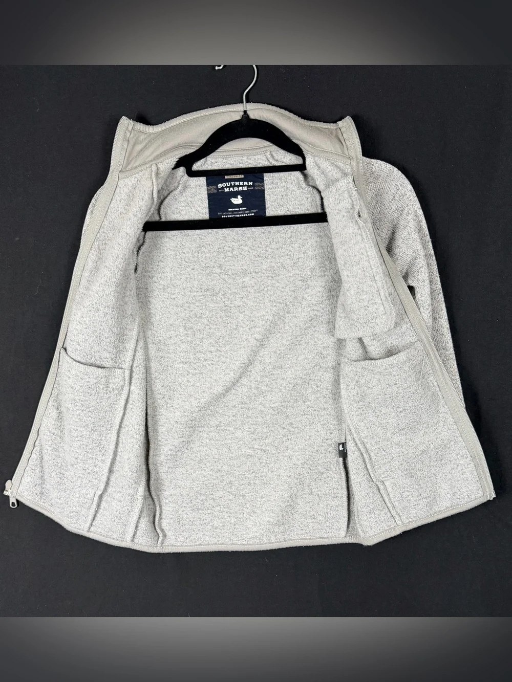 Southern Marsh sweater jacket Boy Youth S Full-Zip Light Gray Pockets Mock Neck